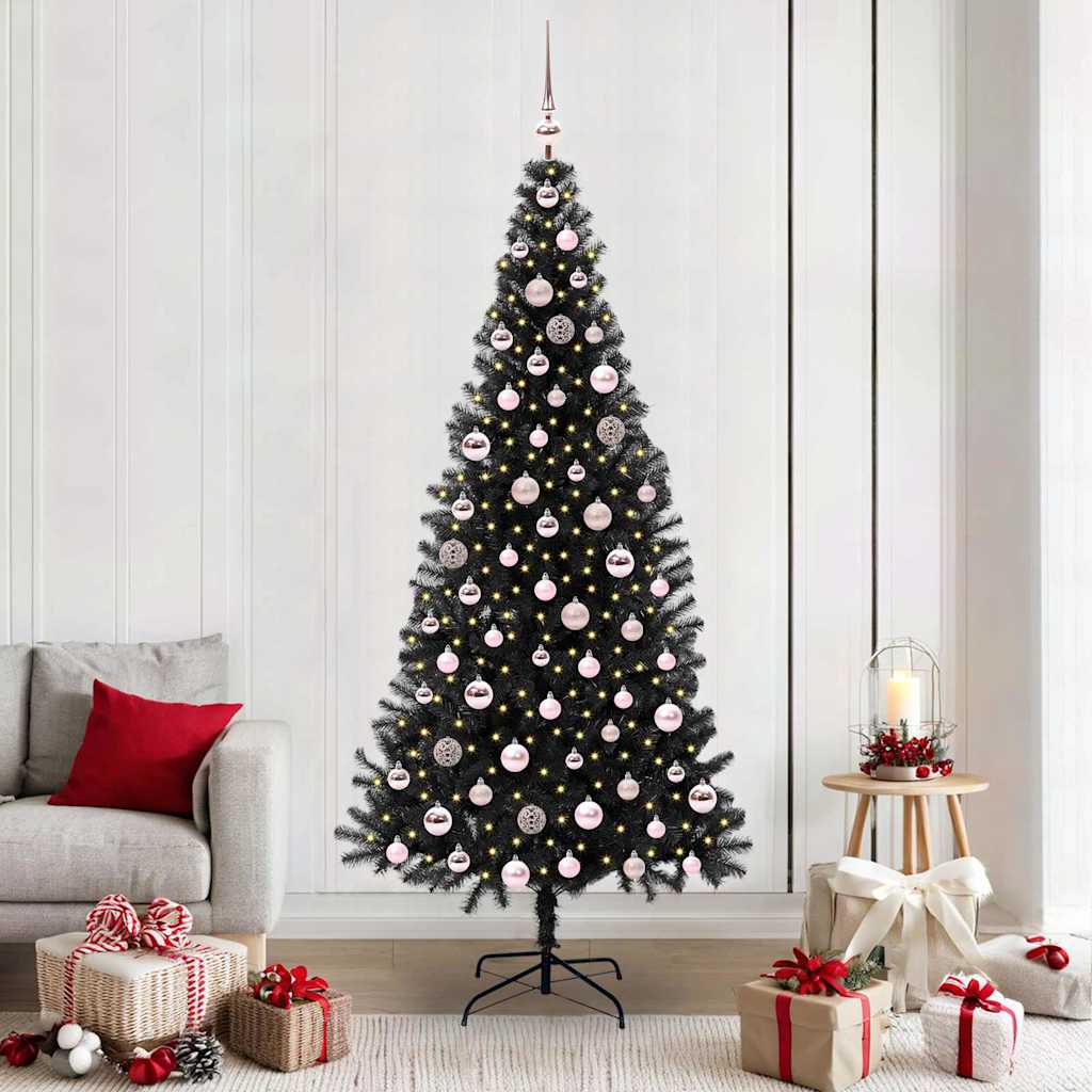 Ziemassvētku eglīte ar 300 LED, statīvs, melna, 210 cm, PVC