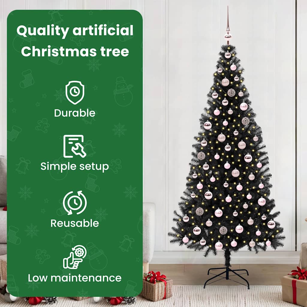 Kalėdų eglutė su 300 LED s stovu Juoda 210 cm PVC