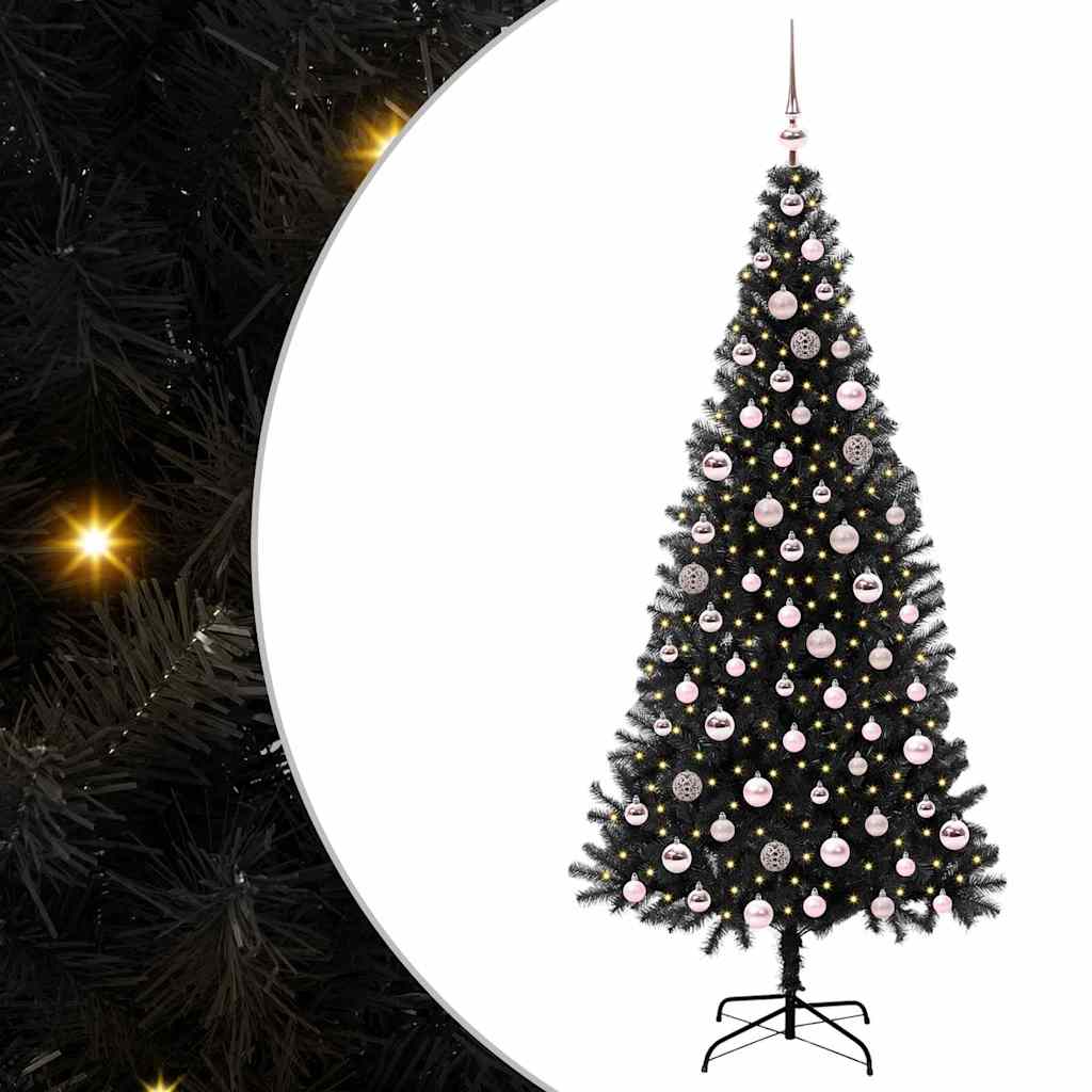 Ziemassvētku eglīte ar 300 LED, statīvs, melna, 210 cm, PVC
