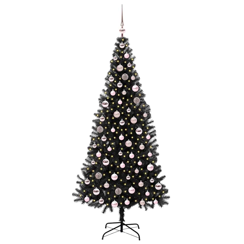 Ziemassvētku eglīte ar 300 LED, statīvs, melna, 210 cm, PVC