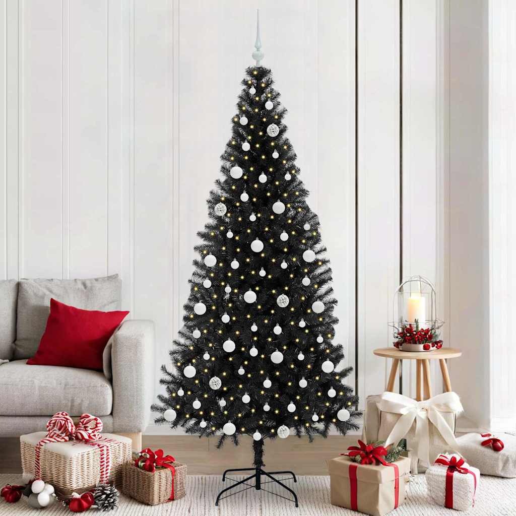 Kalėdų eglutė su 300 LED s stovu Juoda 210 cm PVC