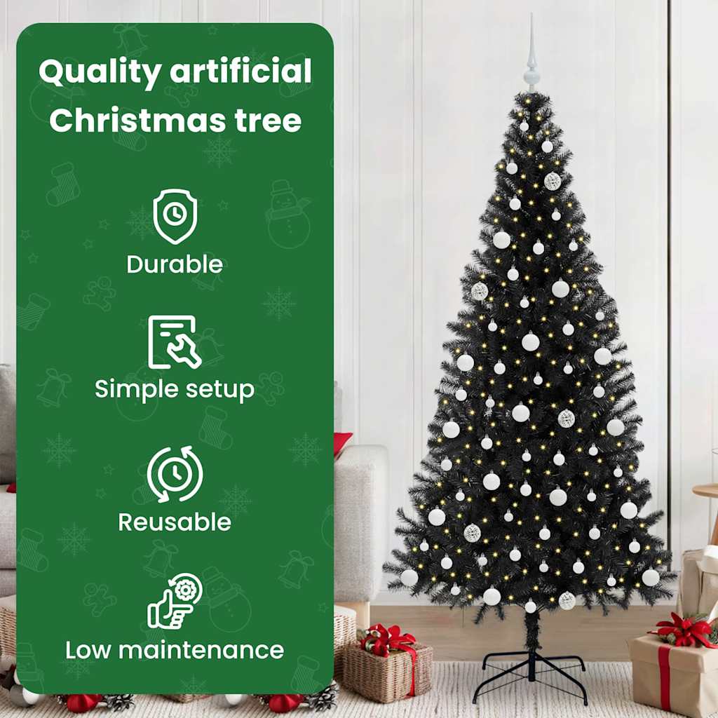 Kalėdų eglutė su 300 LED s stovu Juoda 210 cm PVC