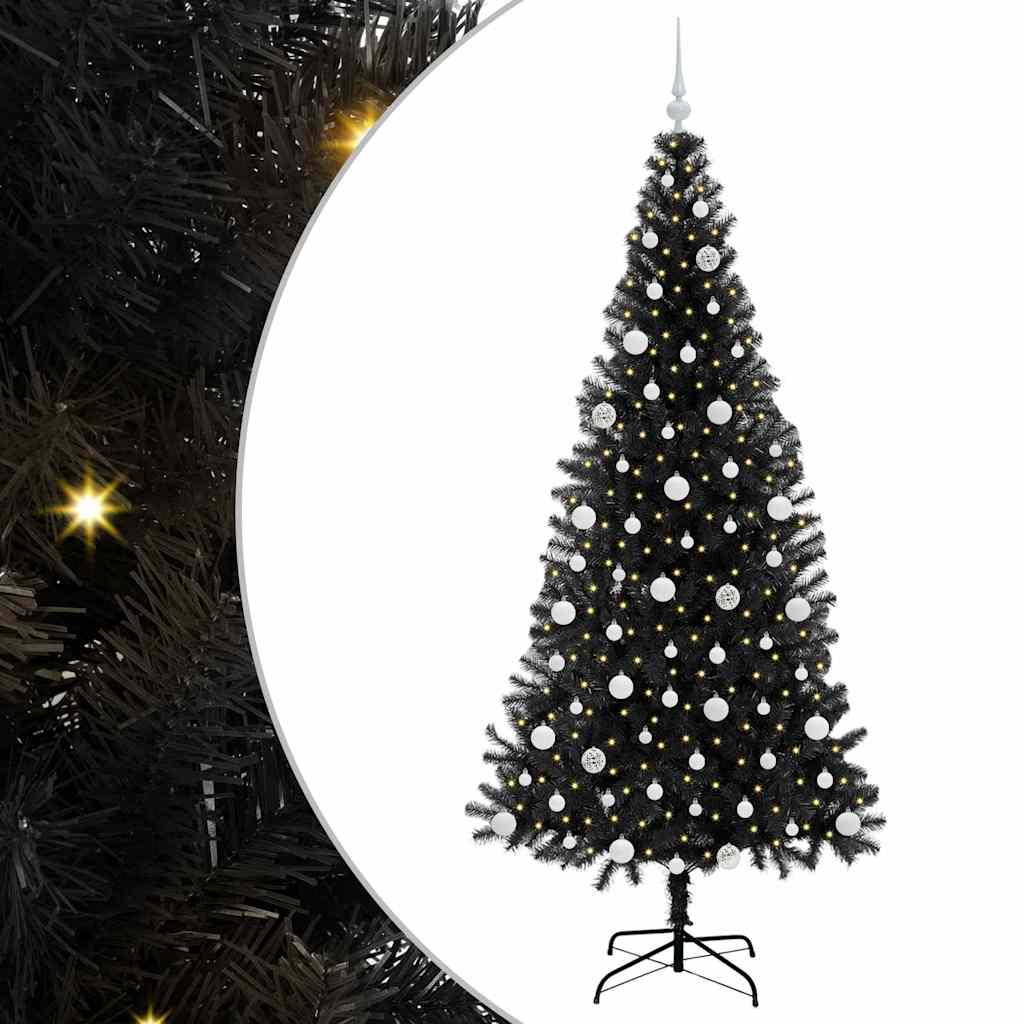 Kalėdų eglutė su 300 LED s stovu Juoda 210 cm PVC