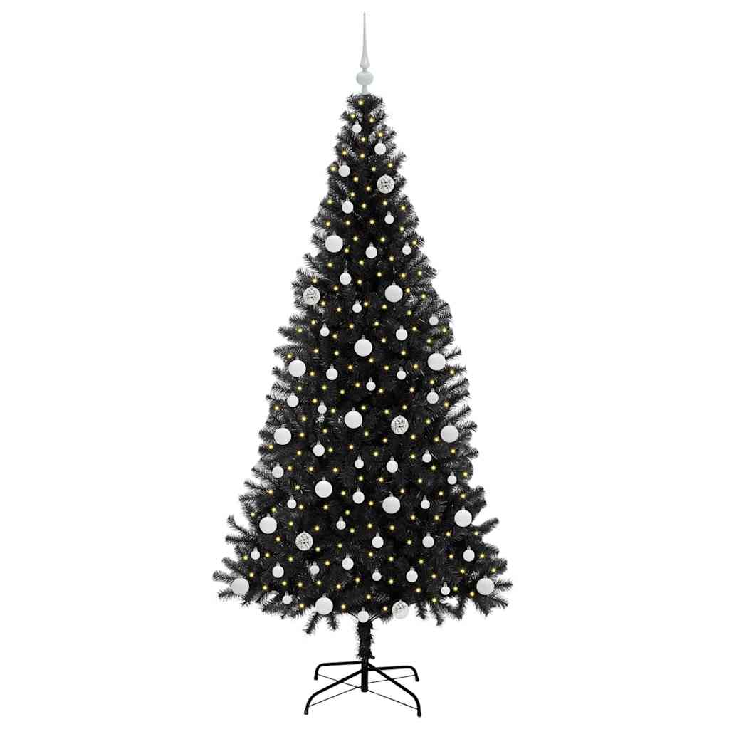 Kalėdų eglutė su 300 LED s stovu Juoda 210 cm PVC