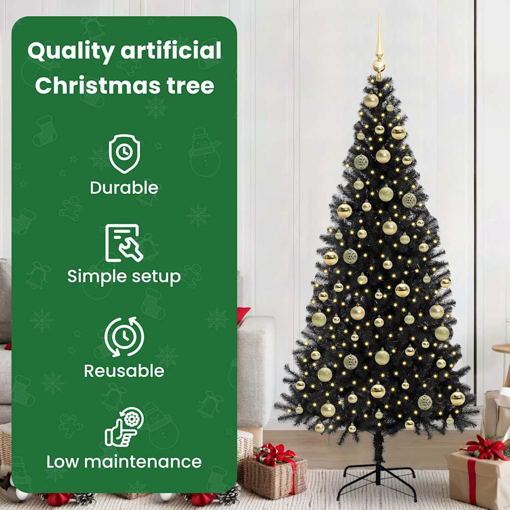Kalėdų eglutė su 300 LED s stovu Juoda 210 cm PVC