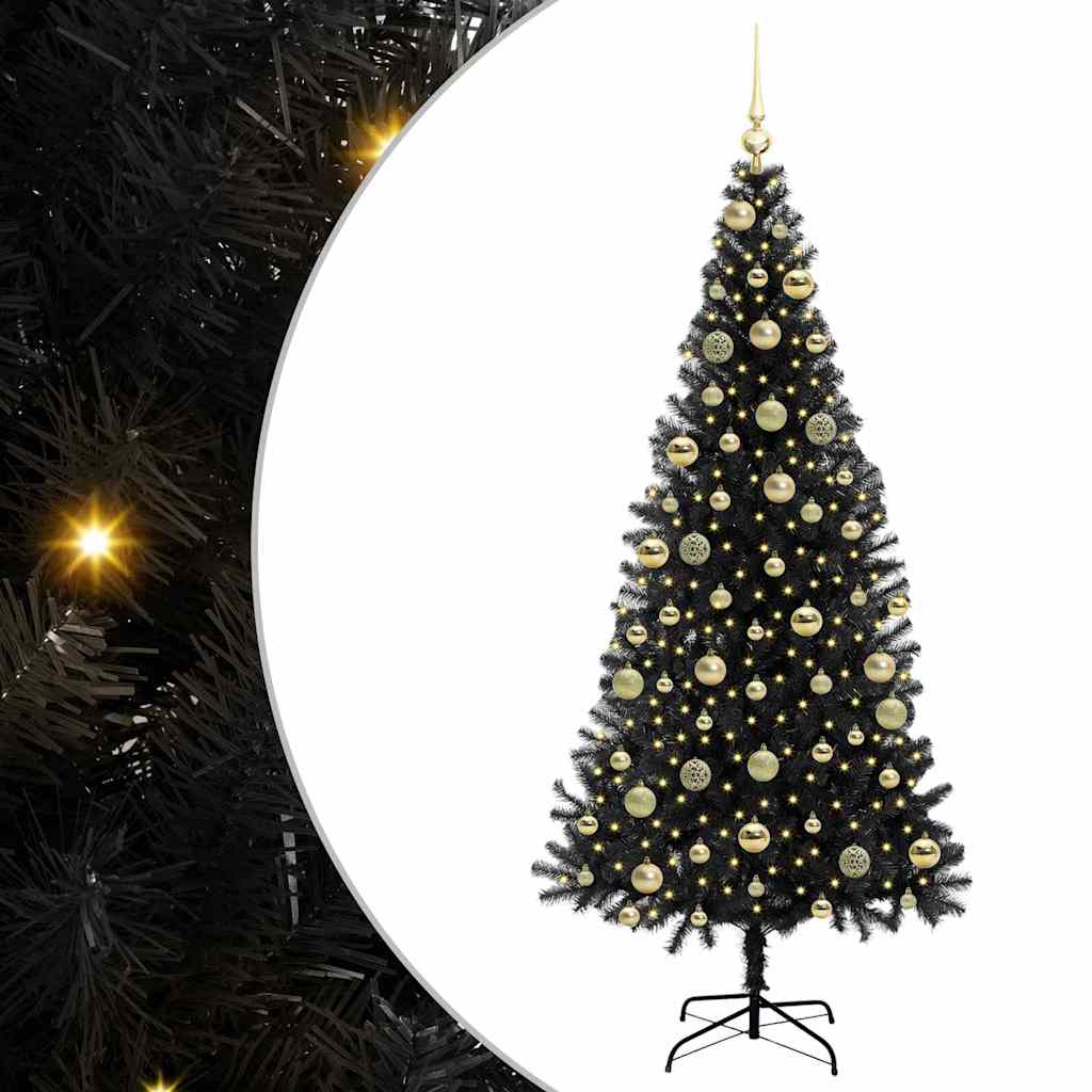 Kalėdų eglutė su 300 LED s stovu Juoda 210 cm PVC