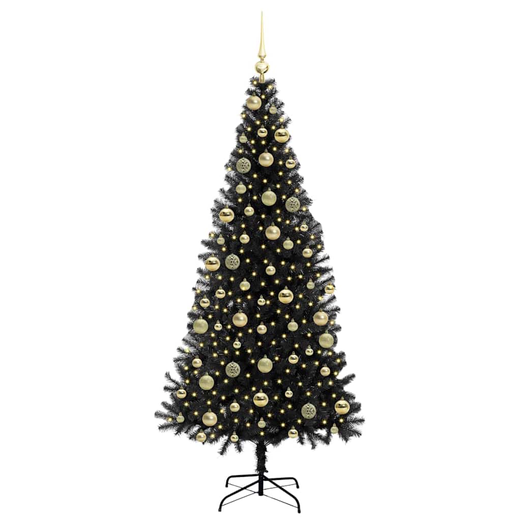 Kalėdų eglutė su 300 LED s stovu Juoda 210 cm PVC