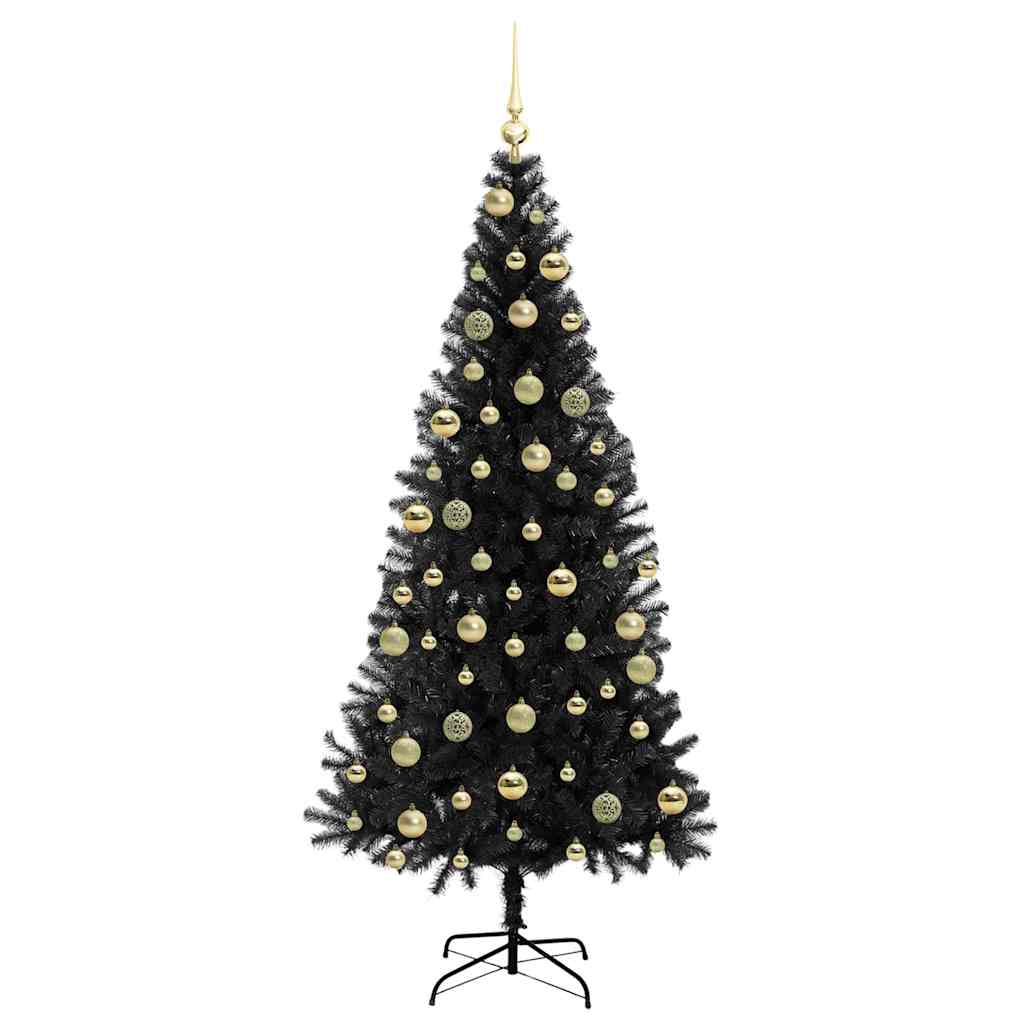 Kalėdų eglutė su 300 LED s stovu Juoda 210 cm PVC