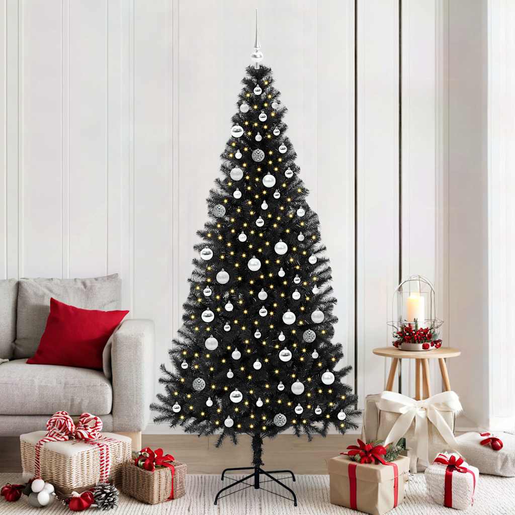 Kalėdų eglutė su 300 LED s stovu Juoda 210 cm PVC