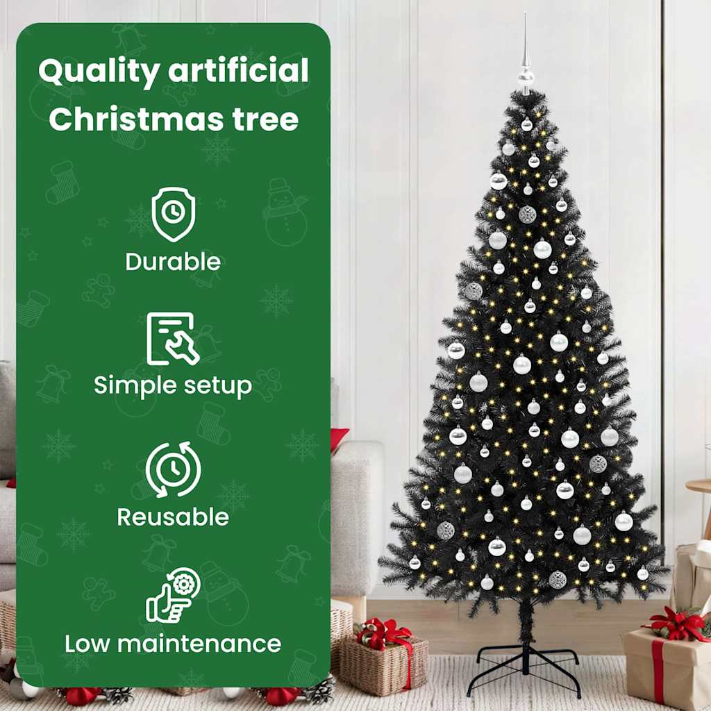 Kalėdų eglutė su 300 LED s stovu Juoda 210 cm PVC