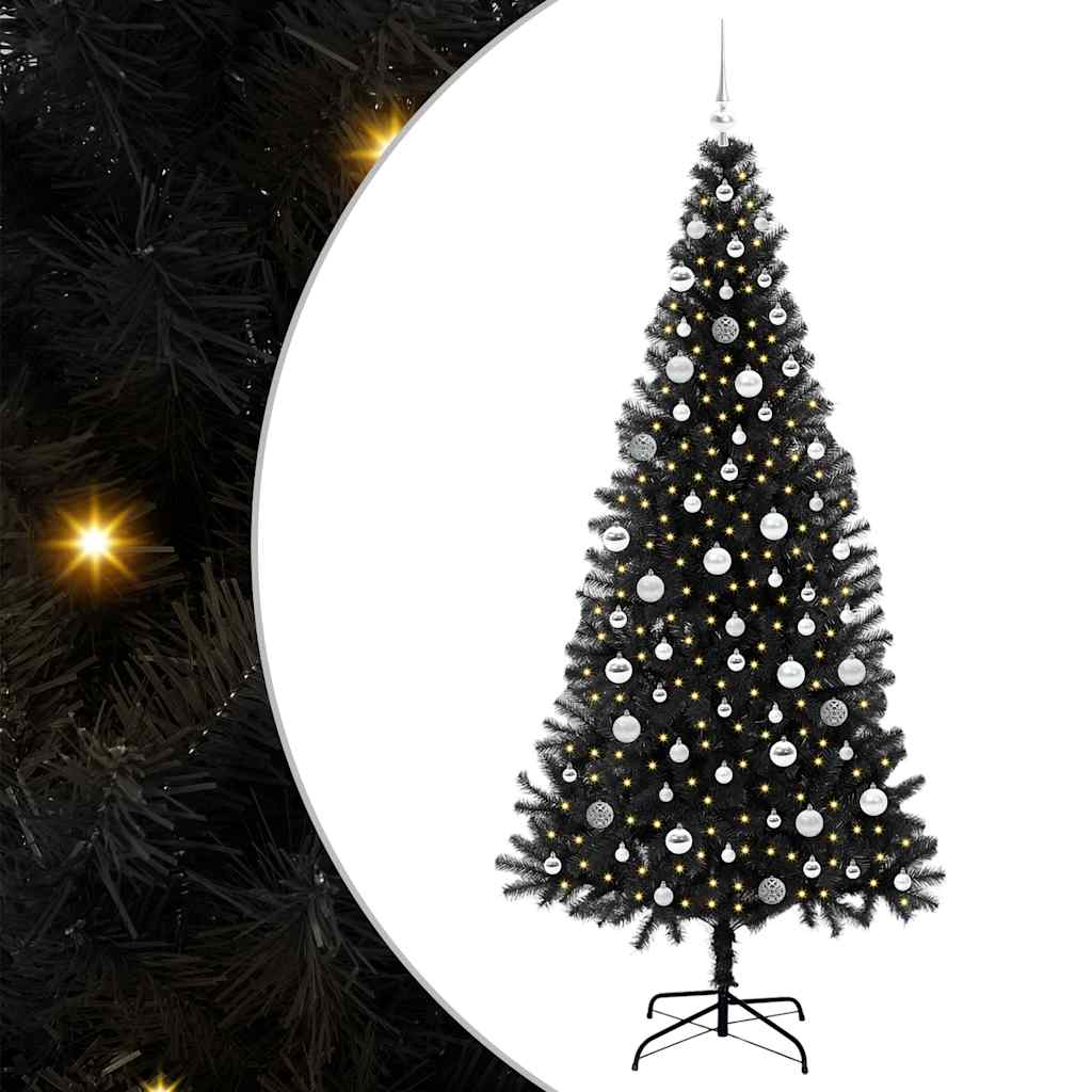 Kalėdų eglutė su 300 LED s stovu Juoda 210 cm PVC