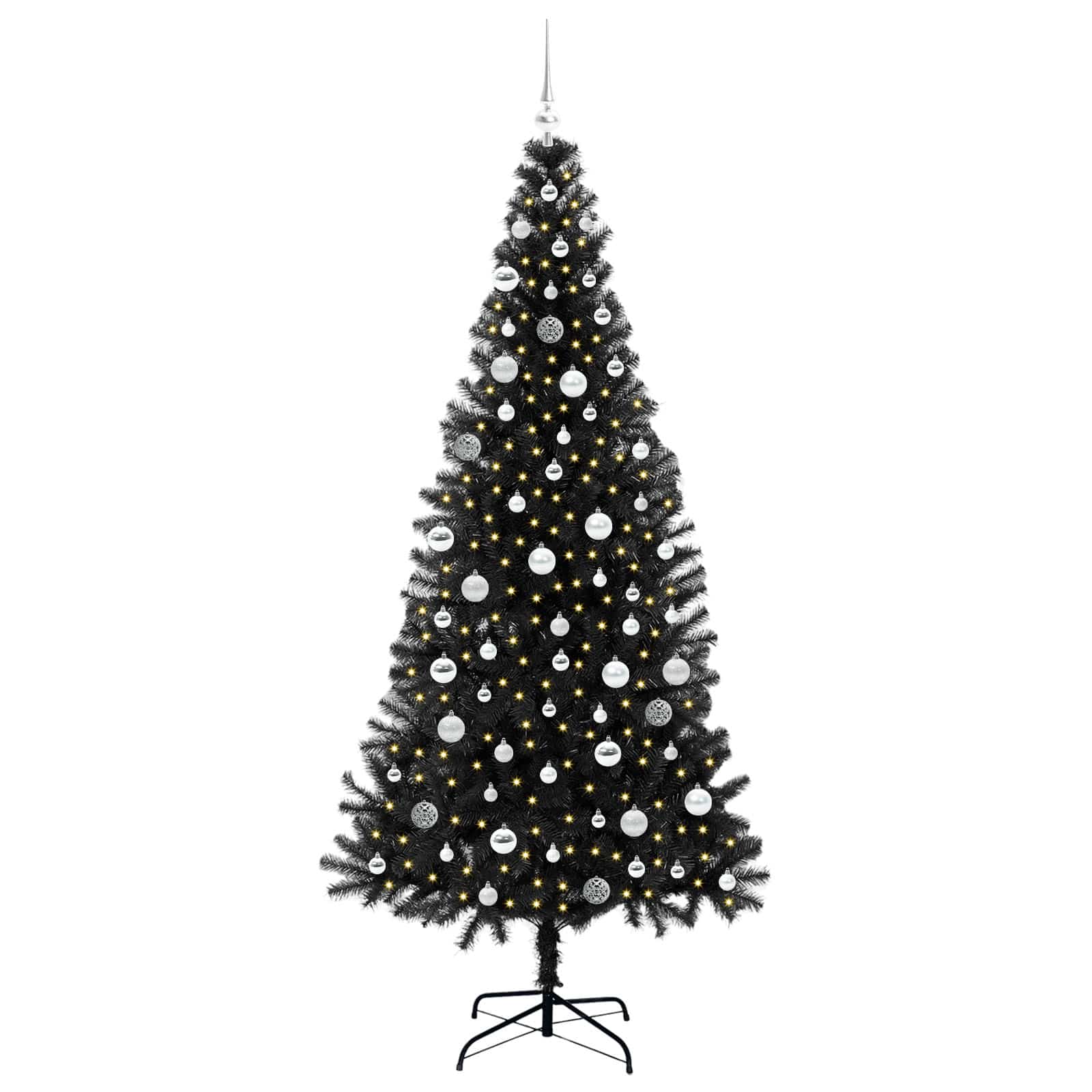 Kalėdų eglutė su 300 LED s stovu Juoda 210 cm PVC