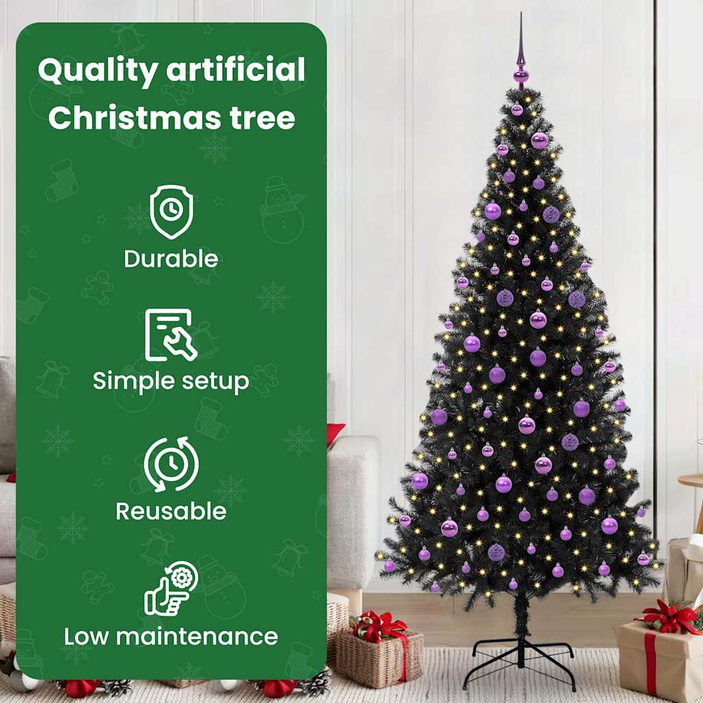 Kalėdų eglutė su 300 LED s stovu Juoda 210 cm PVC