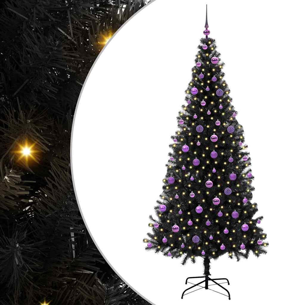 Kalėdų eglutė su 300 LED s stovu Juoda 210 cm PVC