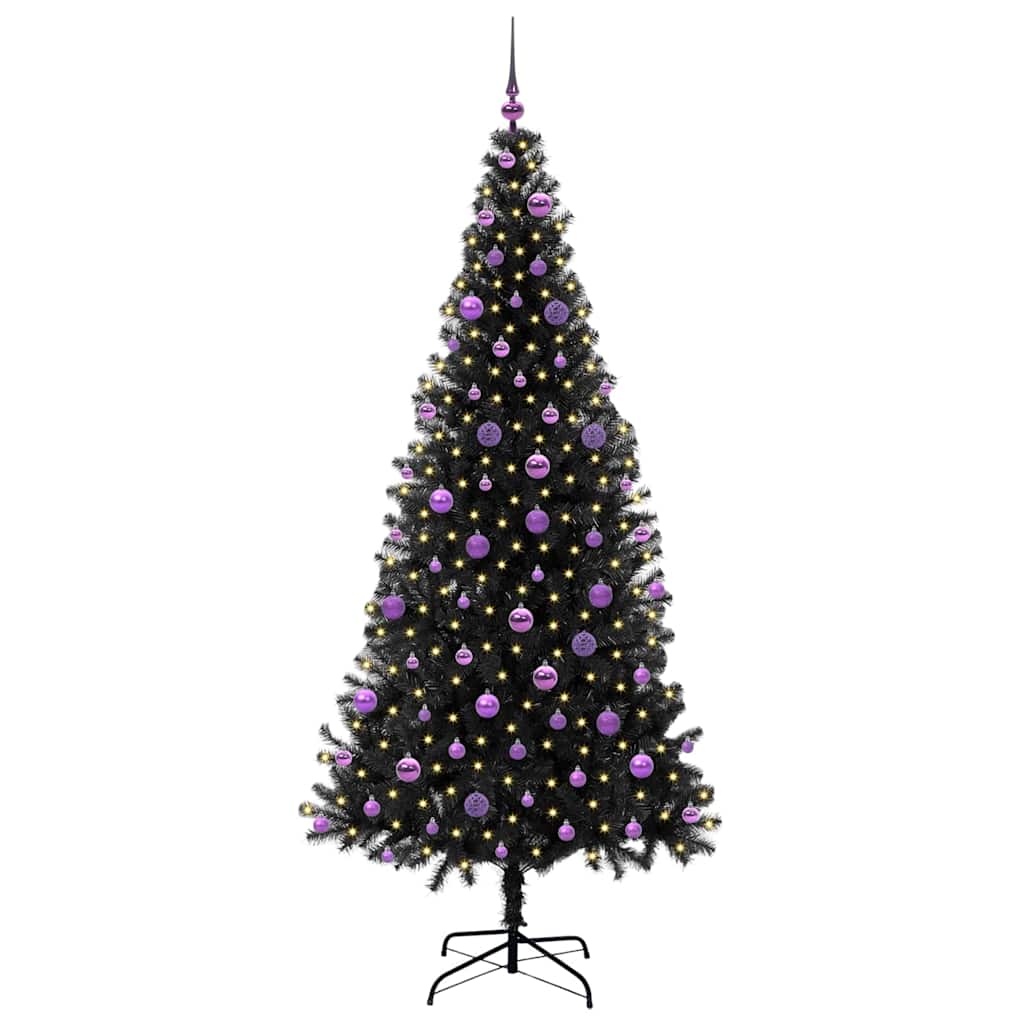 Kalėdų eglutė su 300 LED s stovu Juoda 210 cm PVC