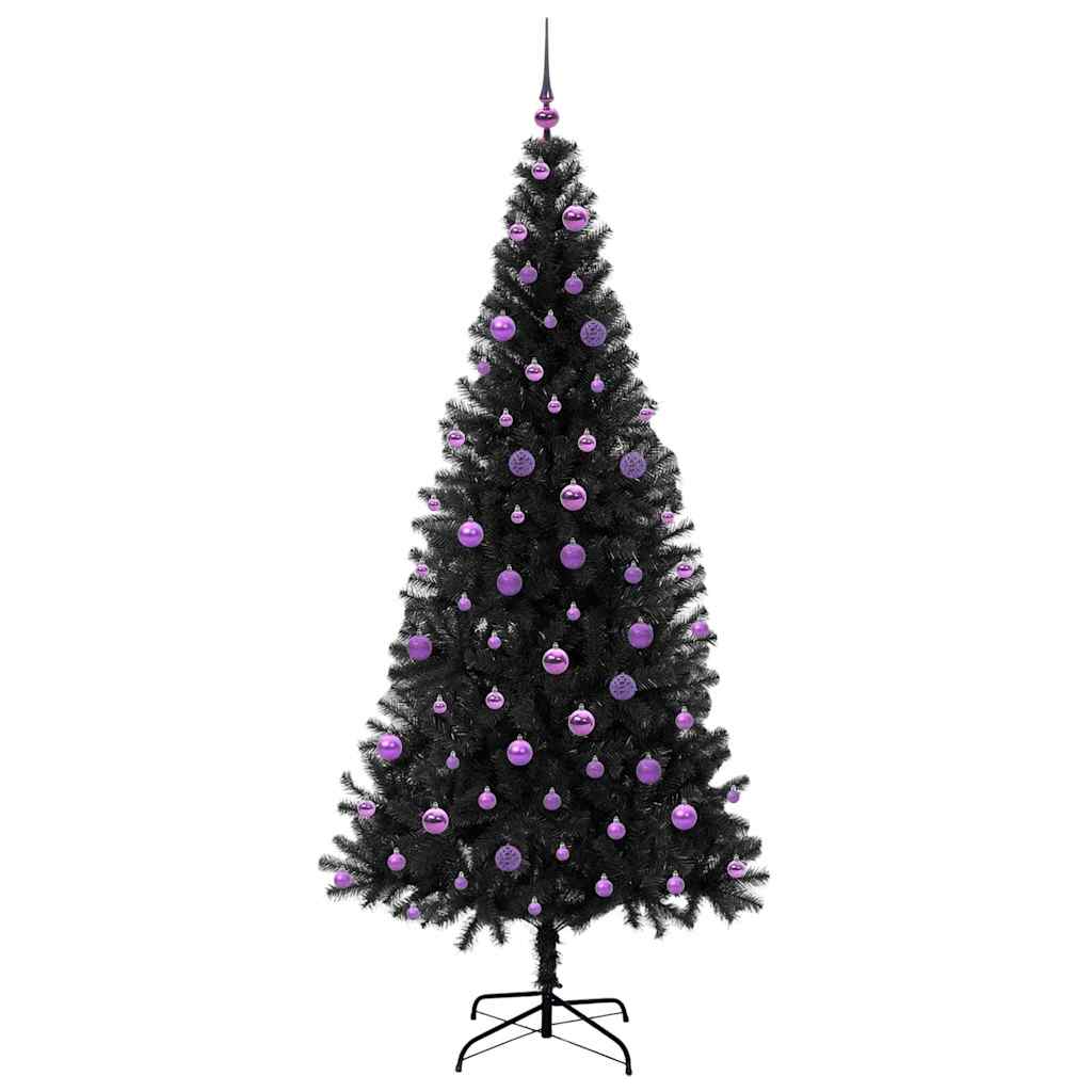 Kalėdų eglutė su 300 LED s stovu Juoda 210 cm PVC