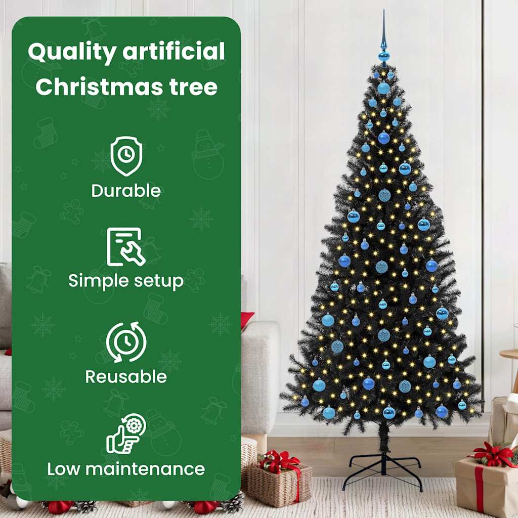 Kalėdų eglutė su 300 LED s stovu Juoda 210 cm PVC