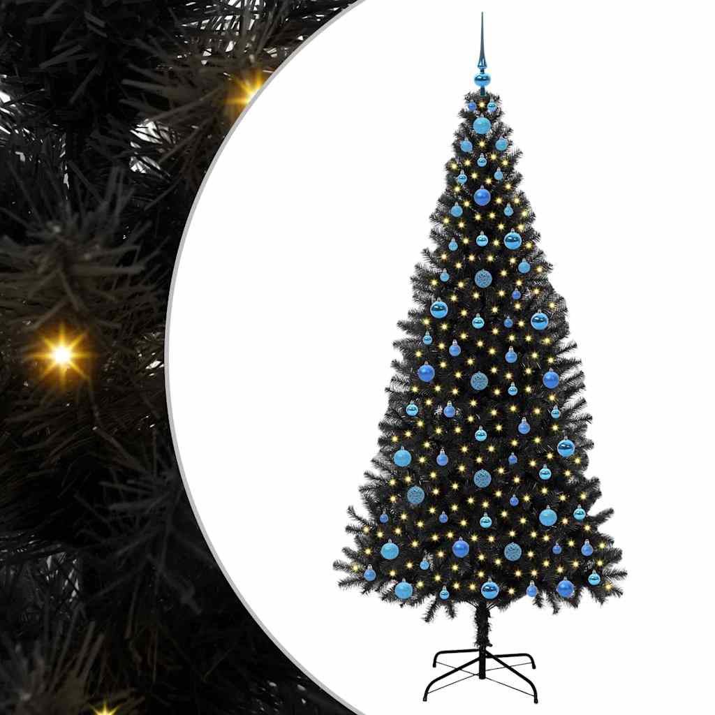 Kalėdų eglutė su 300 LED s stovu Juoda 210 cm PVC
