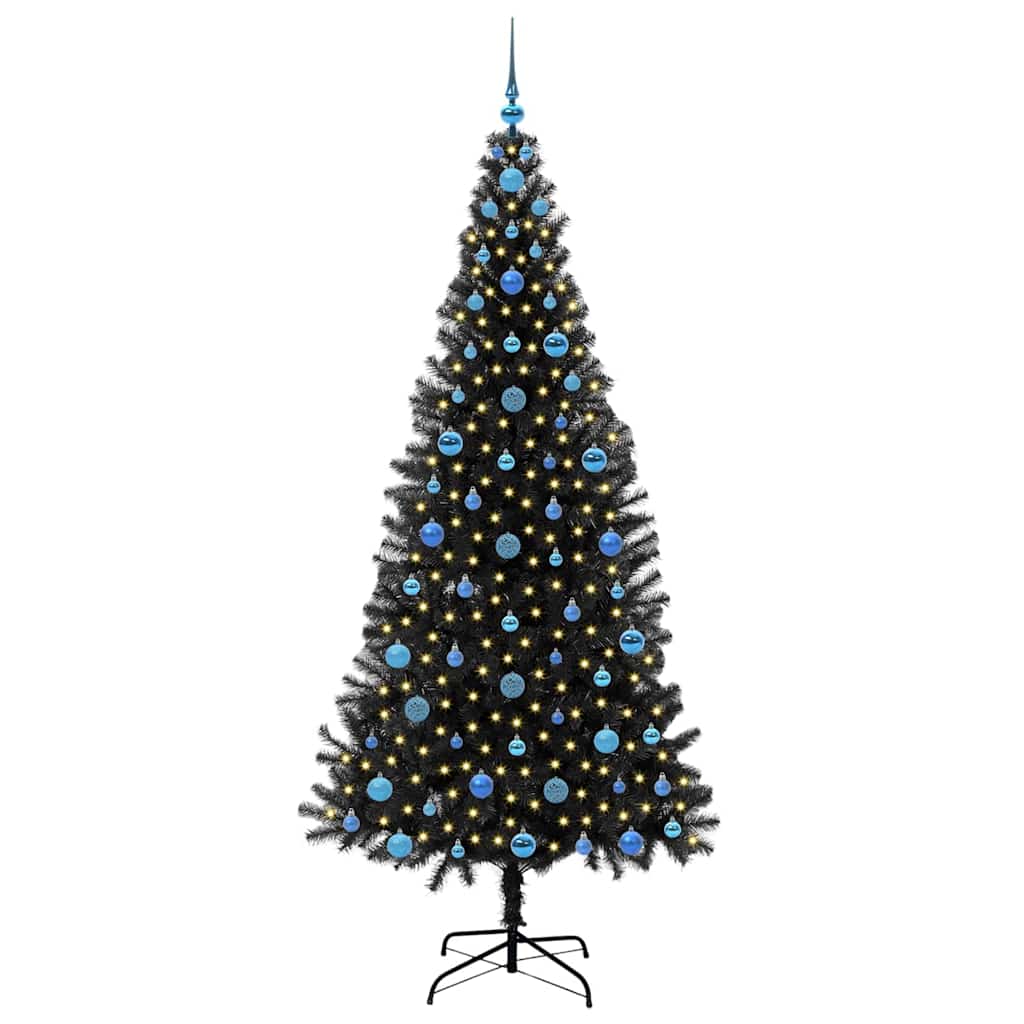 Kalėdų eglutė su 300 LED s stovu Juoda 210 cm PVC