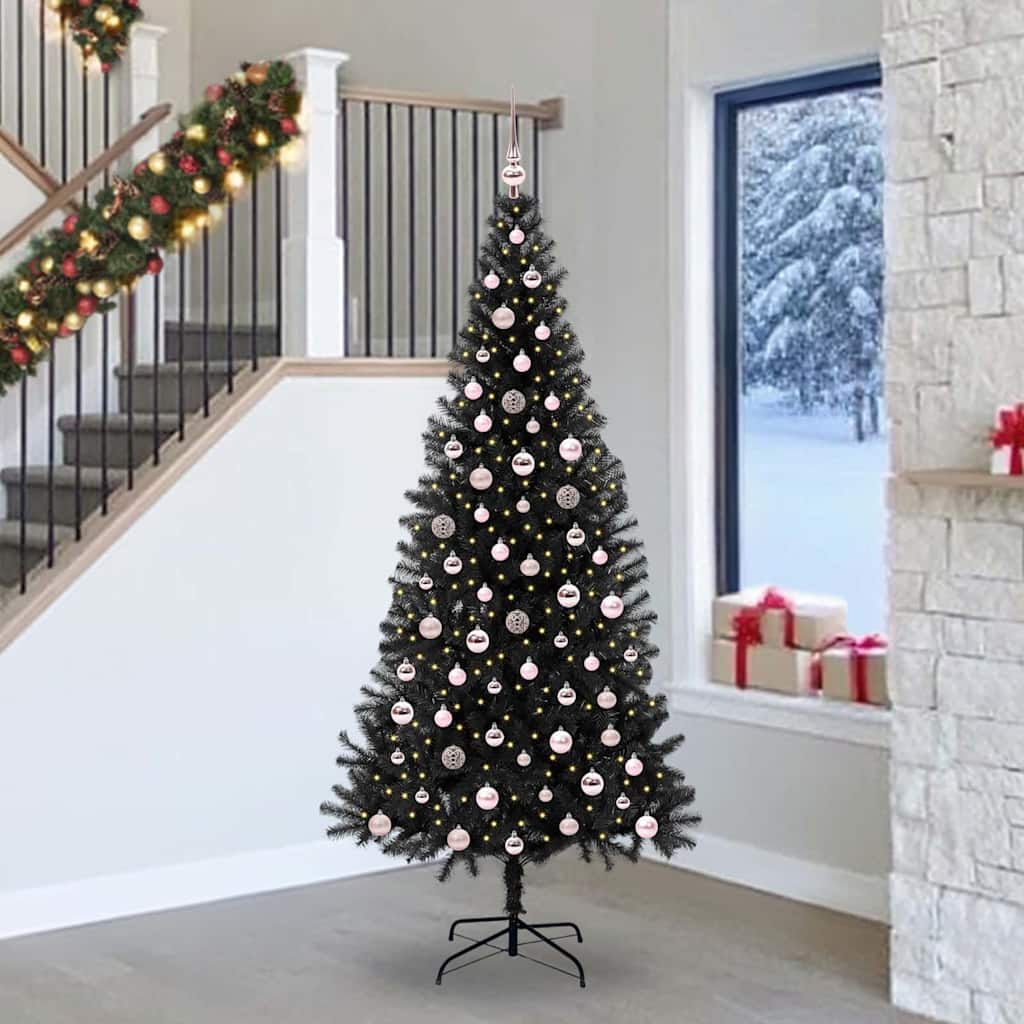 Christmas Tree with 300 LED Lights and Stand Black 240 cm PVC