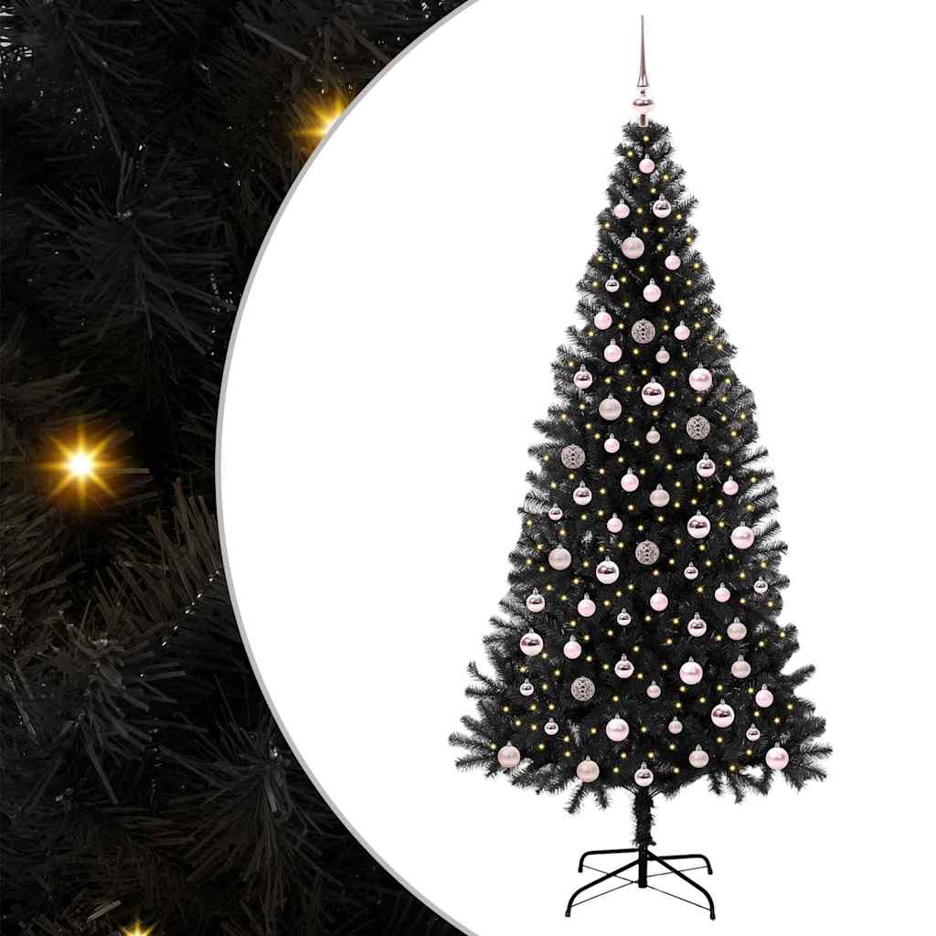 Christmas Tree with 300 LED Lights and Stand Black 240 cm PVC