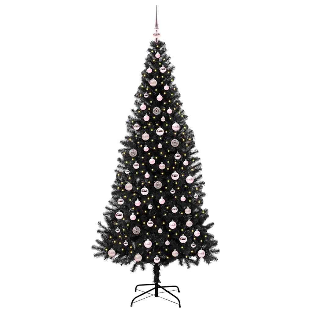 Christmas Tree with 300 LED Lights and Stand Black 240 cm PVC