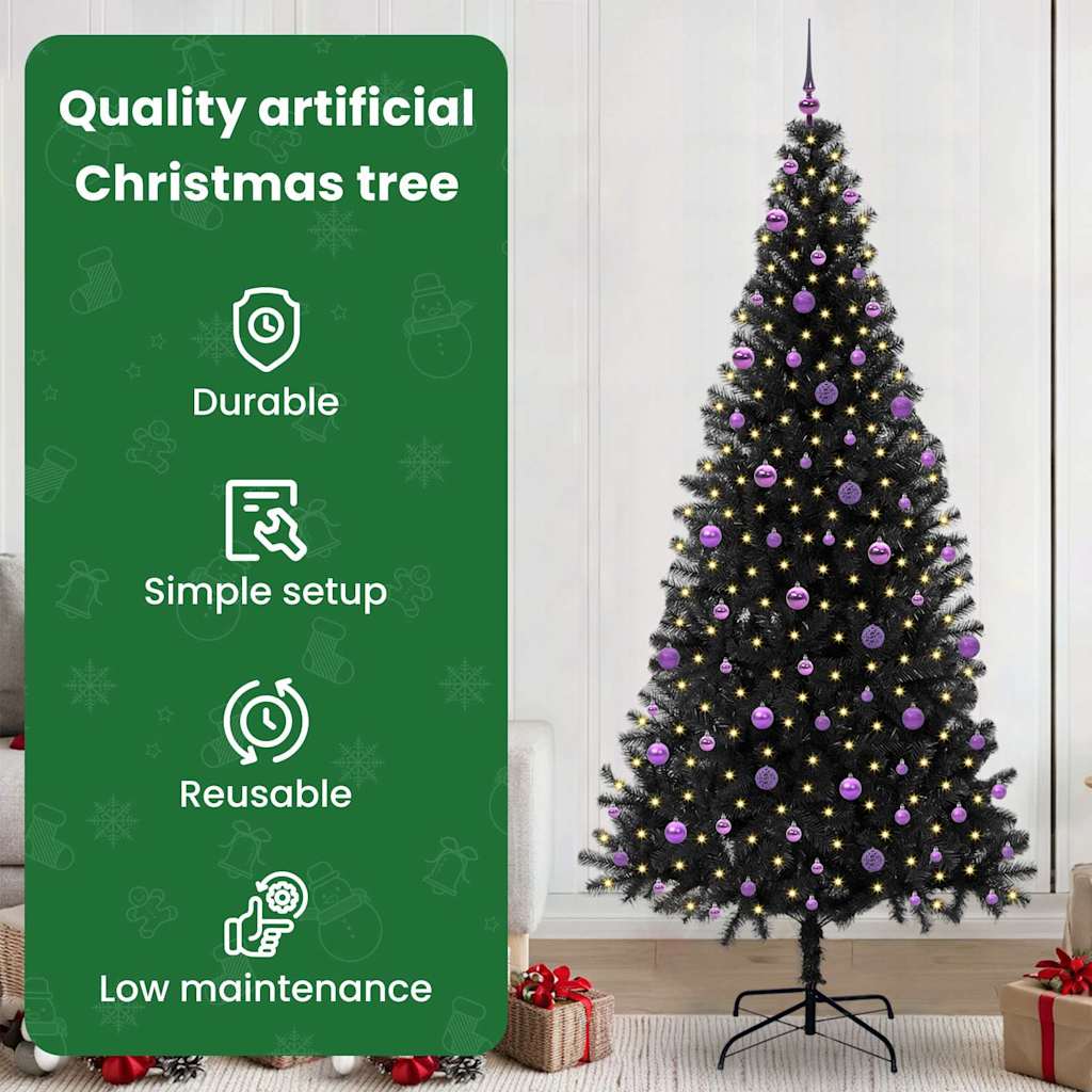 Kalėdų eglutė su 300 LED s stovu Juoda 240 cm PVC