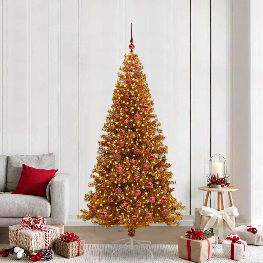 Kalėdų eglutė su LED lemputėmis Auksinė 210 cm PET ir plienas