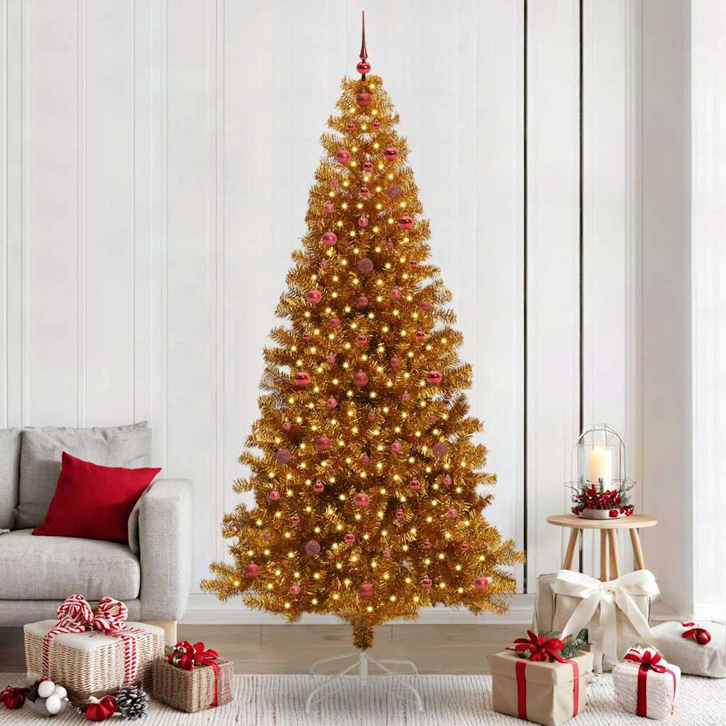 Kalėdų eglutė su LED lemputėmis Auksinė 240 cm PET ir plienas