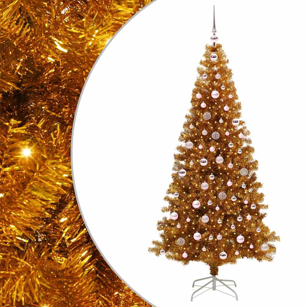 Kalėdų eglutė su LED lemputėmis Auksinė 240 cm PET ir plienas