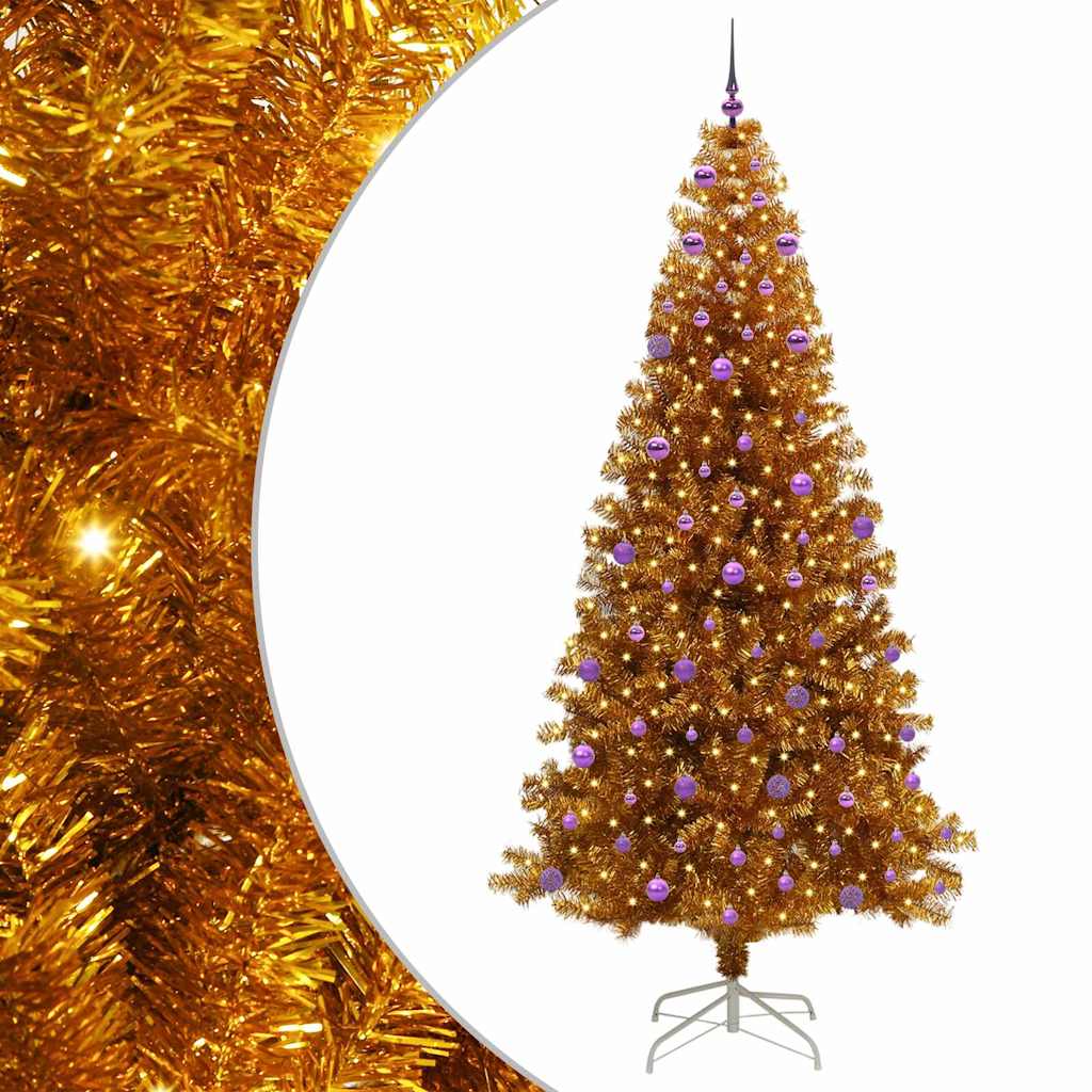 Kalėdų eglutė su LED lemputėmis Auksinė 240 cm PET ir plienas