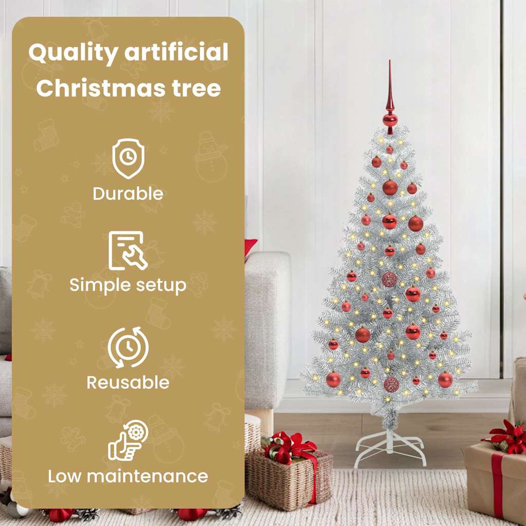 Ziemassvētku eglīte ar 150 LED gaismām uz statīva, sudraba, 120 cm, PET
