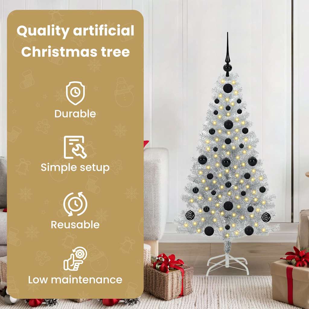 Kalėdų eglutė su 150 LED s stovu Sidabro 120 cm PET