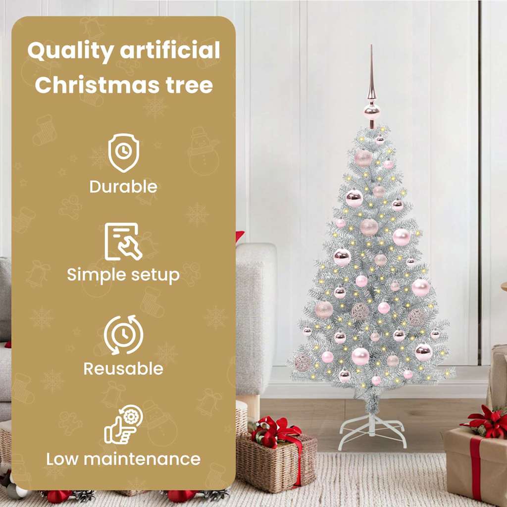Ziemassvētku eglīte ar 150 LED gaismām uz statīva, sudraba, 120 cm, PET