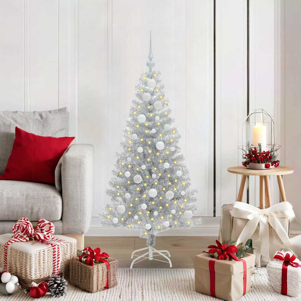Kalėdų eglutė su 150 LED s stovu Sidabro 120 cm PET