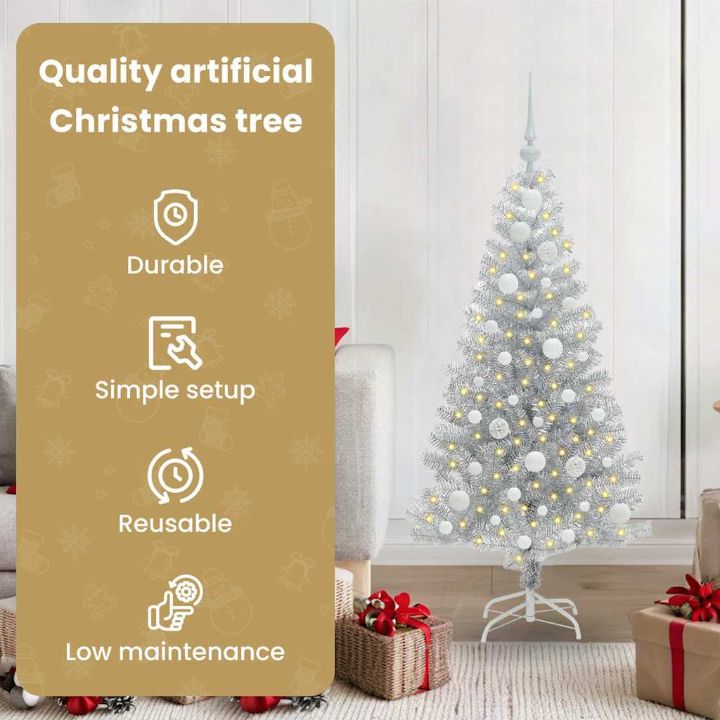 Kalėdų eglutė su 150 LED s stovu Sidabro 120 cm PET