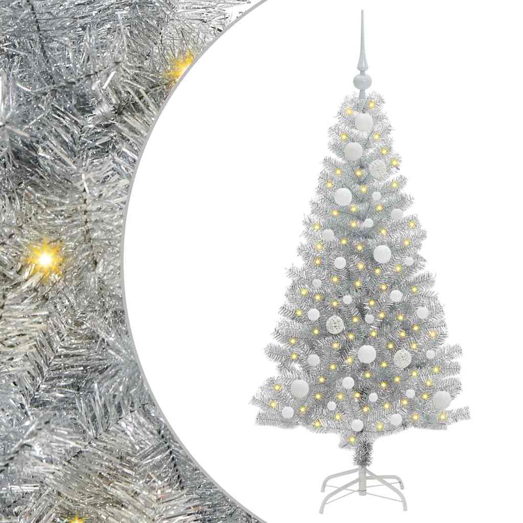 Kalėdų eglutė su 150 LED s stovu Sidabro 120 cm PET