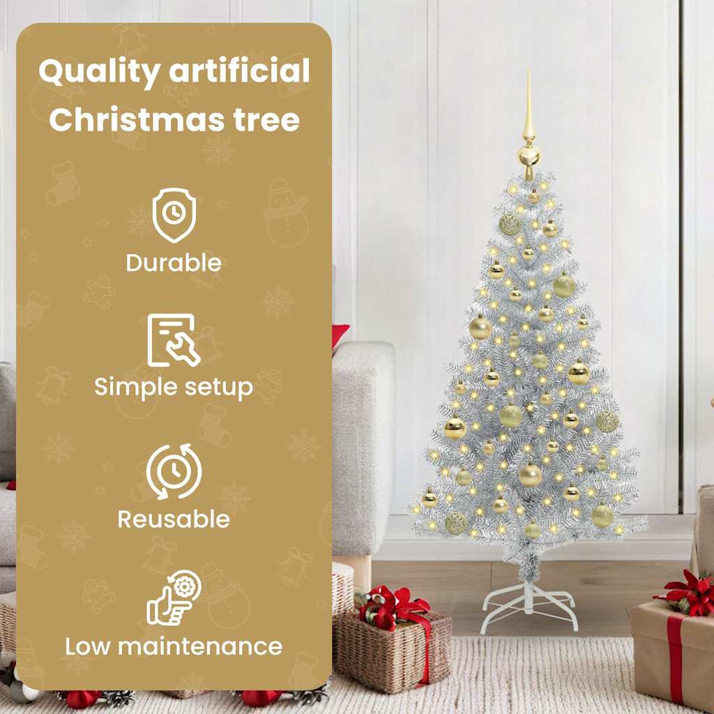 Ziemassvētku eglīte ar 150 LED spuldzēm un statīvu Sudraba 120 cm PET