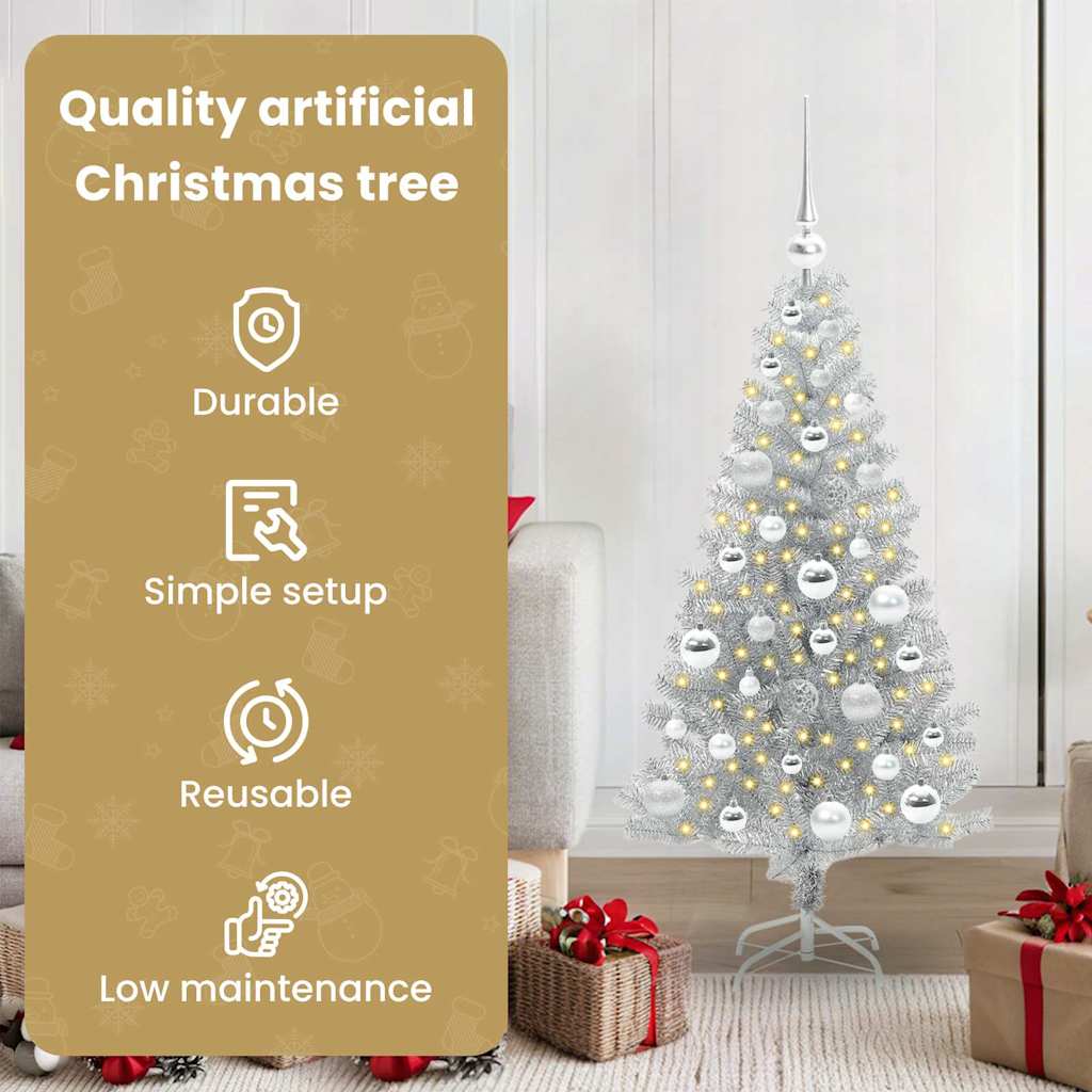 Kalėdų eglutė su 150 LED s stovu Sidabro 120 cm PET