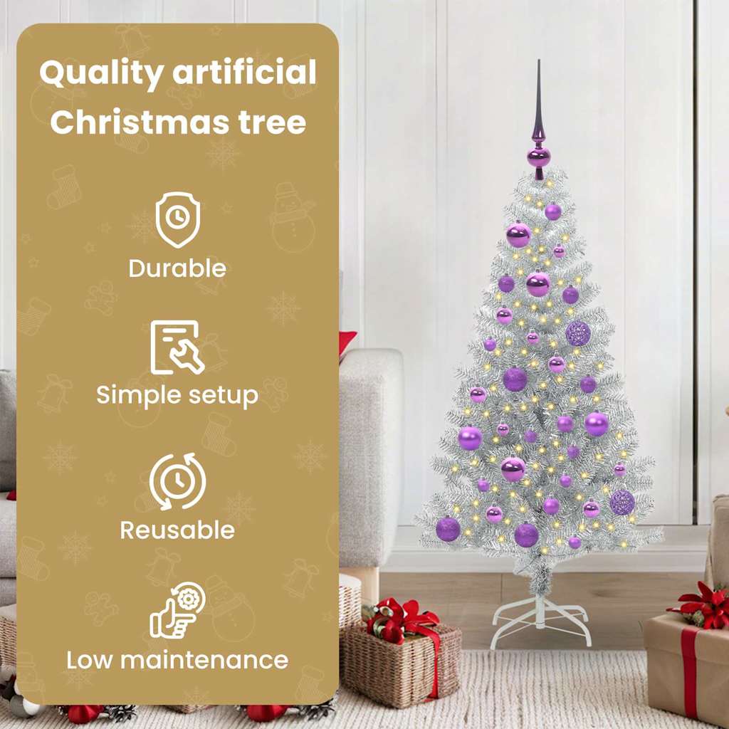 Kalėdų eglutė su 150 LED s stovu Sidabro 120 cm PET