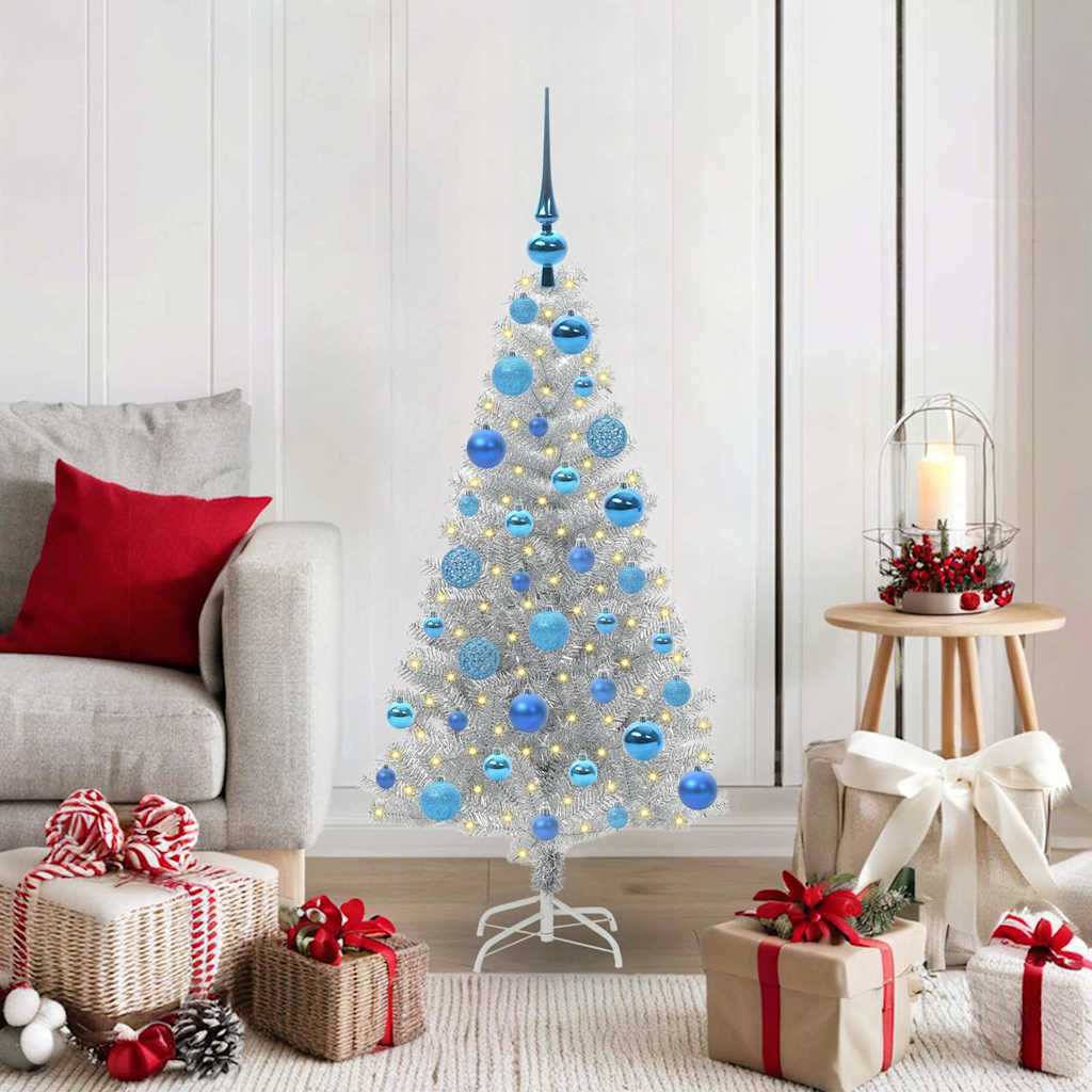Kalėdų eglutė su 150 LED s stovu Sidabro 120 cm PET