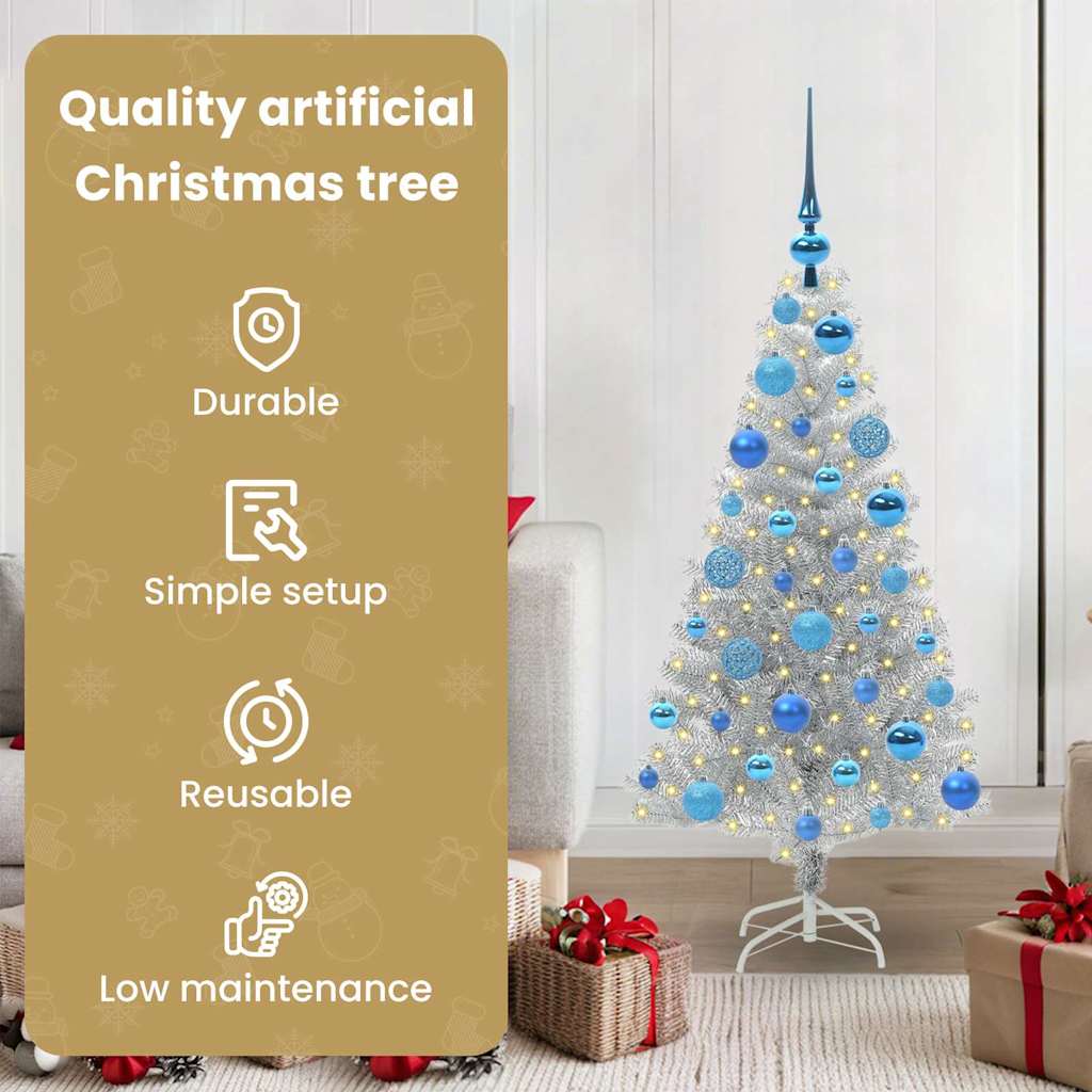 Kalėdų eglutė su 150 LED s stovu Sidabro 120 cm PET