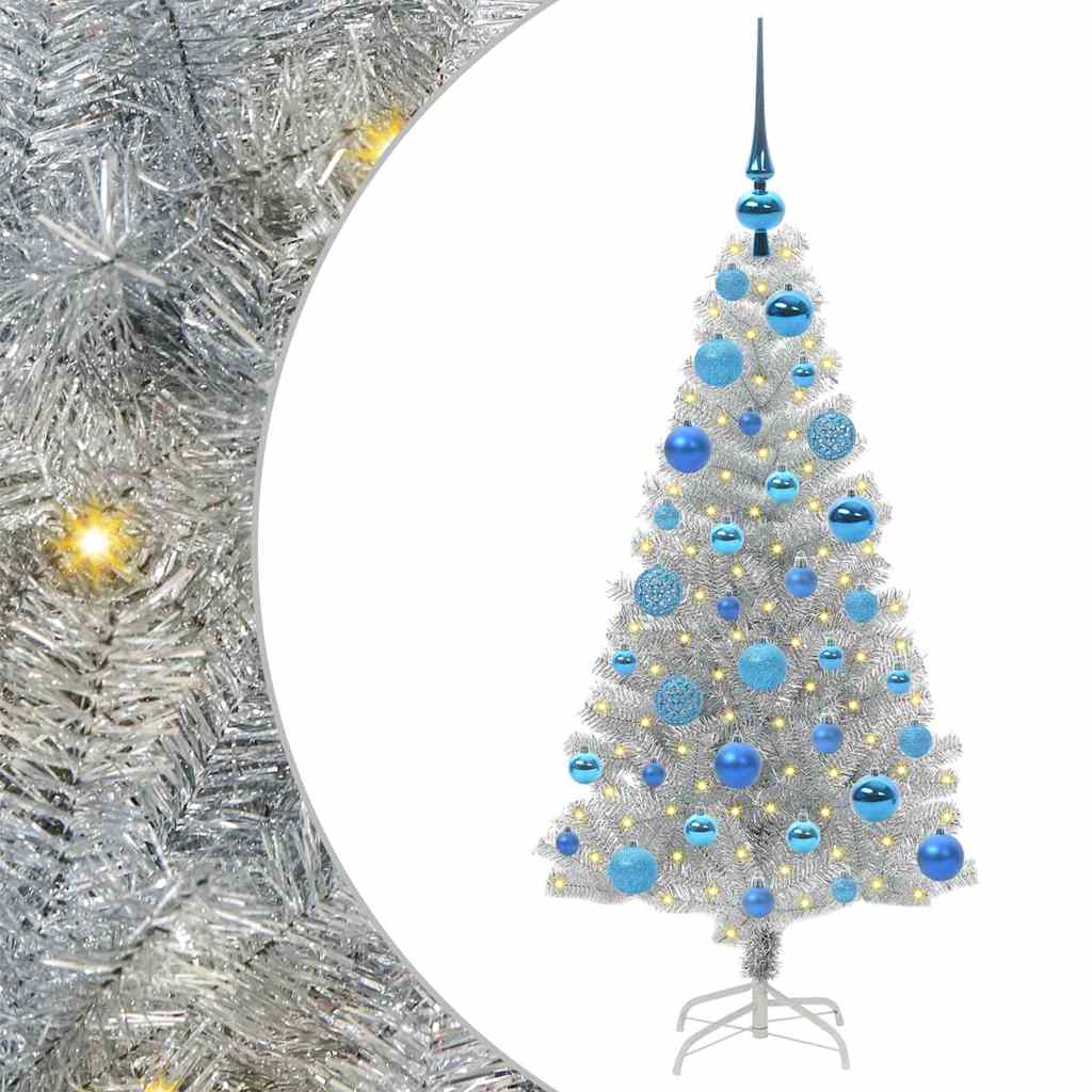 Kalėdų eglutė su 150 LED s stovu Sidabro 120 cm PET
