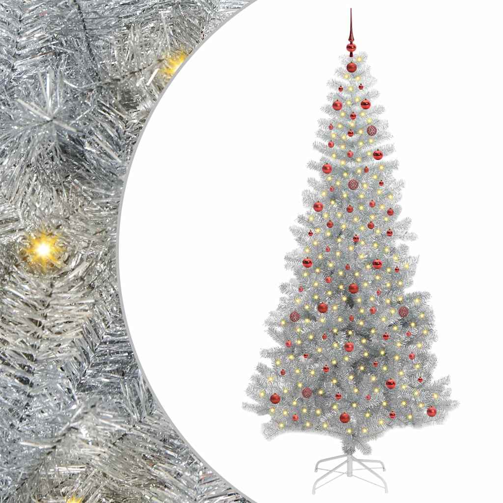 Kalėdų eglutė su LED lemputėmis Sidabrinė 240 cm PET ir plienas