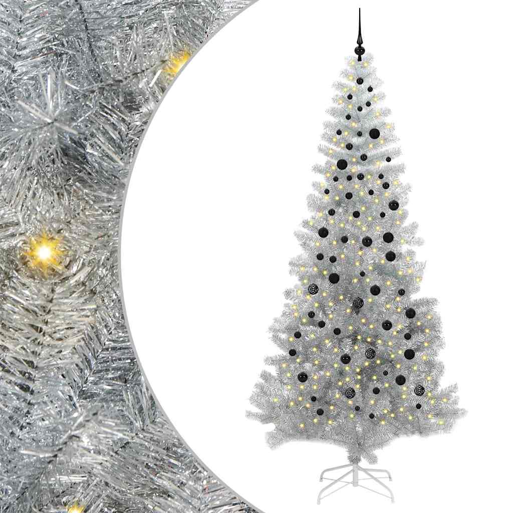 Ziemassvētku eglīte ar 300 gaismas diodēm, statīvu, sudraba, 240 cm, PET
