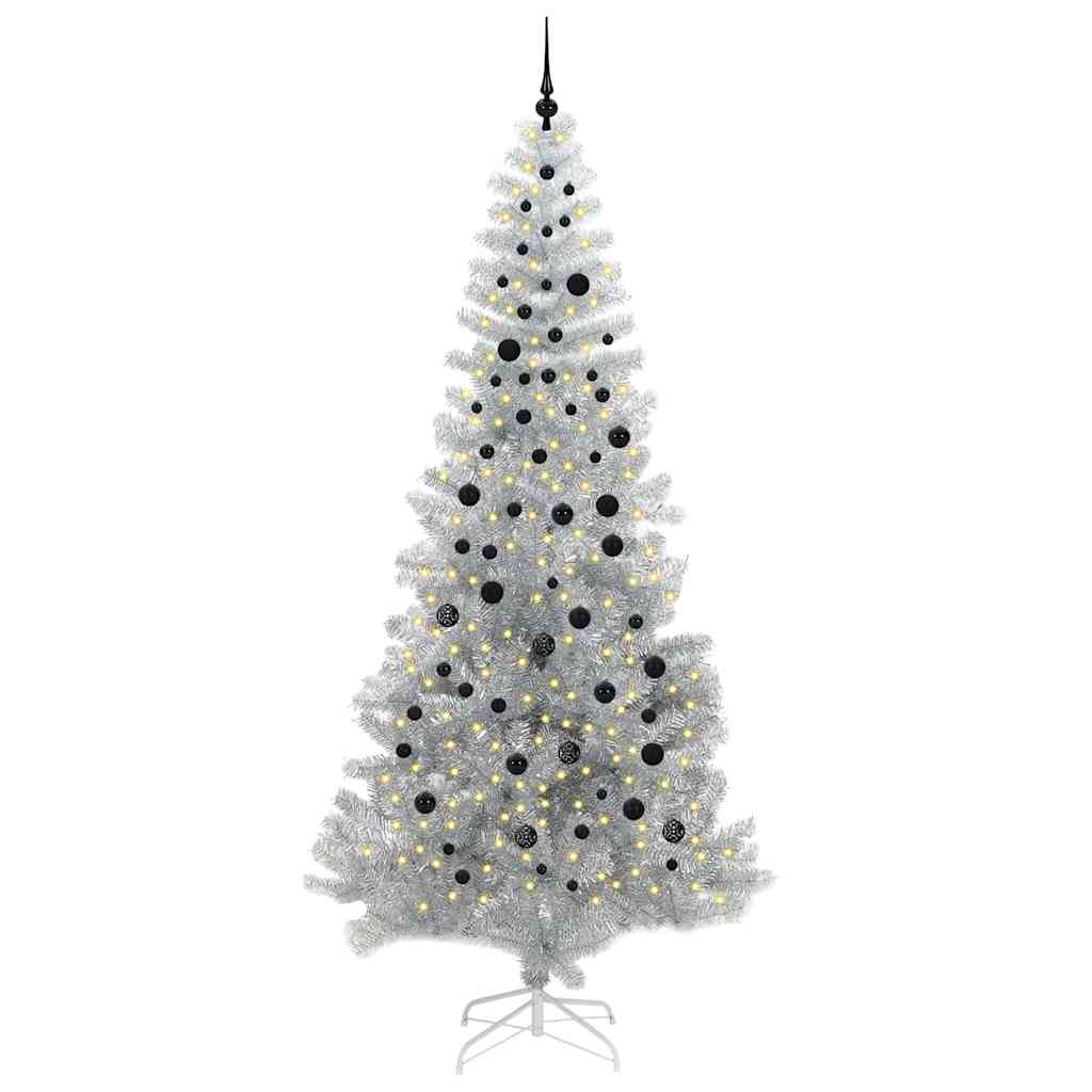 Ziemassvētku eglīte ar 300 gaismas diodēm, statīvu, sudraba, 240 cm, PET