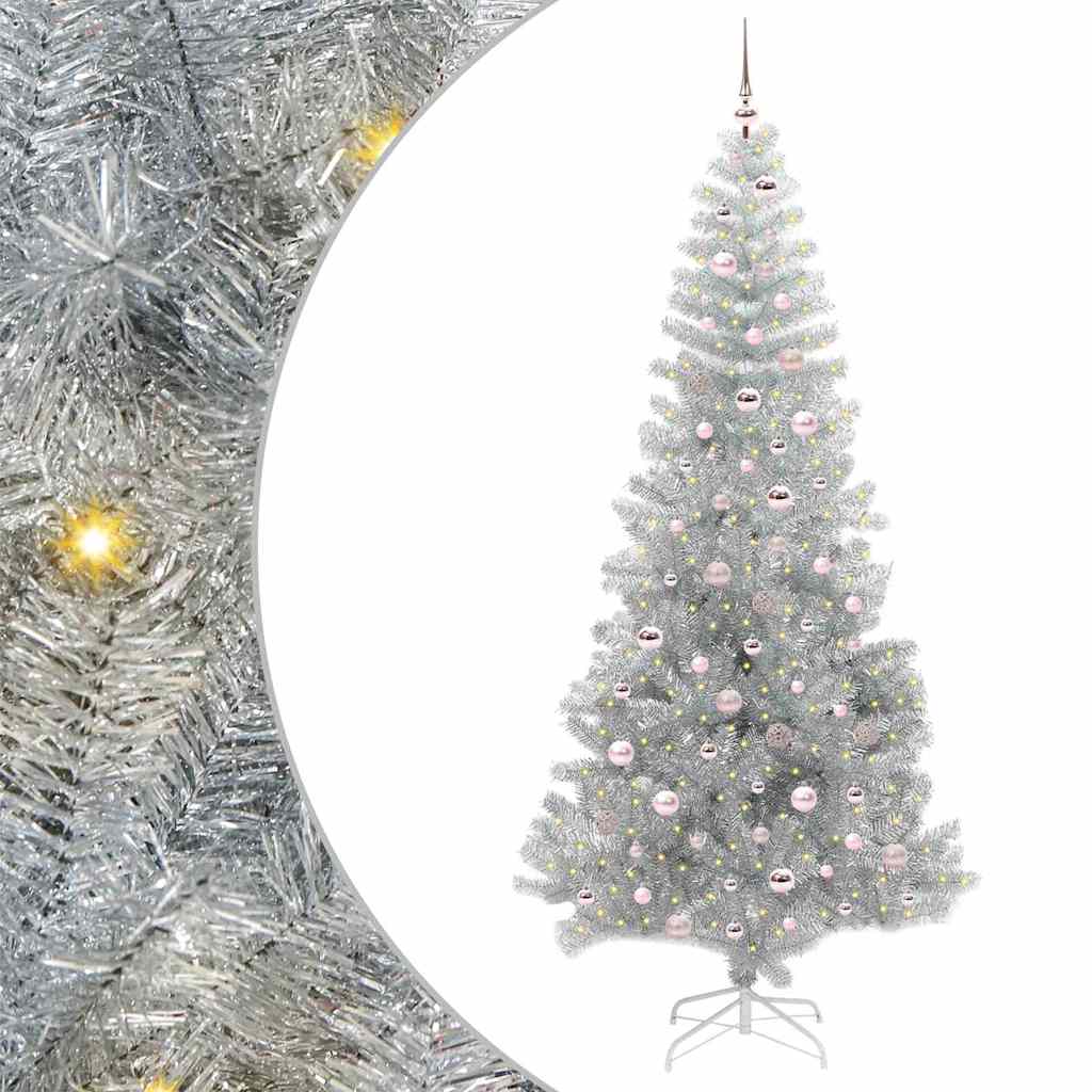 Ziemassvētku eglīte ar 300 gaismas diodēm, statīvu, sudraba, 240 cm, PET