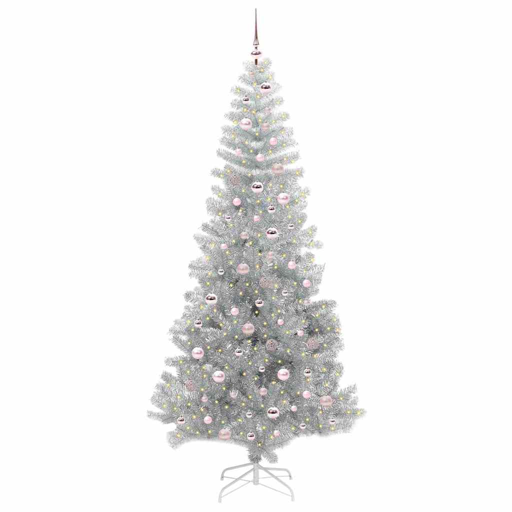 Ziemassvētku eglīte ar 300 gaismas diodēm, statīvu, sudraba, 240 cm, PET