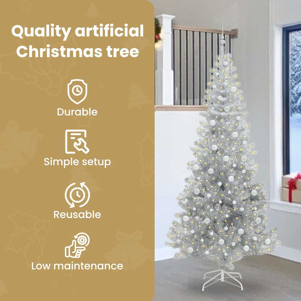 Christmas tree with 300 LED lights and stand Silver 240 cm PET