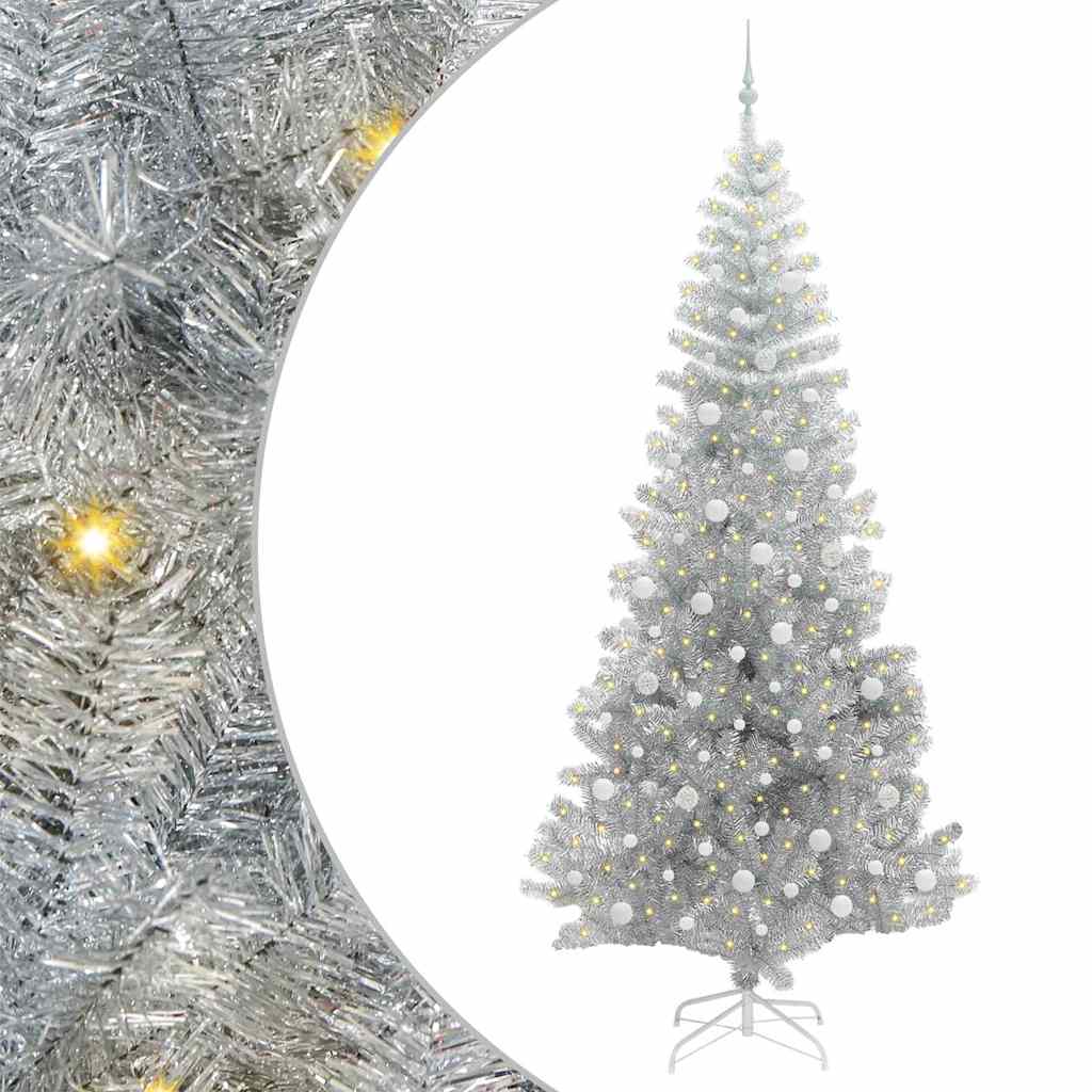 Christmas tree with 300 LED lights and stand Silver 240 cm PET